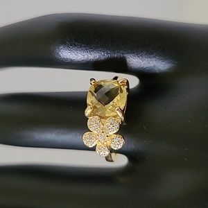 Natural Yellow Lemon Quartz .925 Sterling Silver Ring Size 6.75